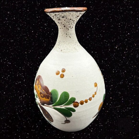 Mexico Folk Art Pottery Vase Signed MDRA Cuckoo Bird Painted 5.5”T 1.75”W - Picture 5 of 11